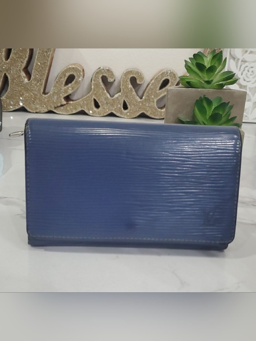 🇨🇵Louis Vuitton Slate Blue Epi Leather Porte Monnaie Wallet💙